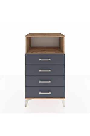 Hyperion Komodin Tek Raflı 4 Çekmeceli 60x44x106 Çam-Antrasit