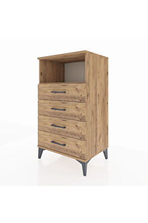 Hyperion Komodin Tek Raflı 4 Çekmeceli 60x44x106 Çam-Çam
