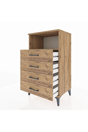 Hyperion Komodin Tek Raflı 4 Çekmeceli 60x44x106 Çam-Çam