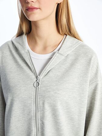 Kapüşonlu Düz Uzun Kollu Kadın Fermuarlı Sweatshirt