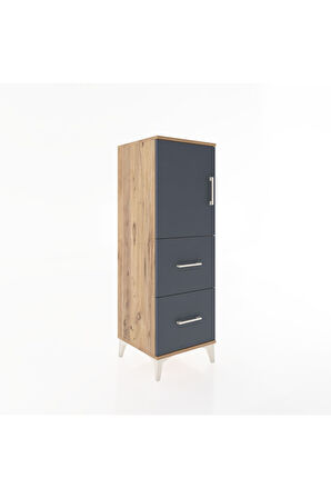Hyperion Dolap 2 Raflı 2 Çekmeceli Tek Kapaklı 44x44x134 Çam-Antrasit