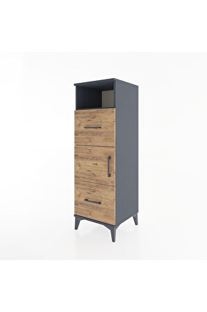 Hyperion Dolap 2 Raflı 2 Çekmeceli Tek Kapaklı 44x44x134 Antrasit-Çam