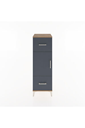 Hyperion Dolap 2 Raflı 2 Çekmeceli Tek Kapaklı 44x44x134 Çam-Antrasit