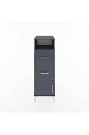 Hyperion Dolap Tek Raflı 2 Çekmeceli Tek Kapaklı 44x44x134 Antrasit-Antrasit