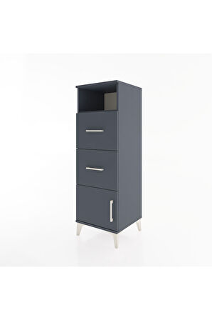 Hyperion Dolap Tek Raflı 2 Çekmeceli Tek Kapaklı 44x44x134 Antrasit-Antrasit