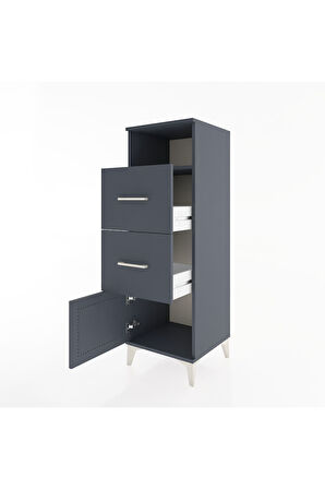 Hyperion Dolap Tek Raflı 2 Çekmeceli Tek Kapaklı 44x44x134 Antrasit-Antrasit