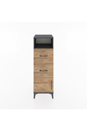 Hyperion Dolap Tek Raflı 2 Çekmeceli Tek Kapaklı 44x44x134 Antrasit-Çam