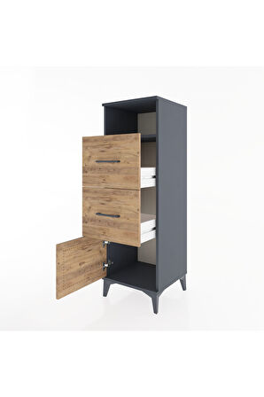 Hyperion Dolap Tek Raflı 2 Çekmeceli Tek Kapaklı 44x44x134 Antrasit-Çam