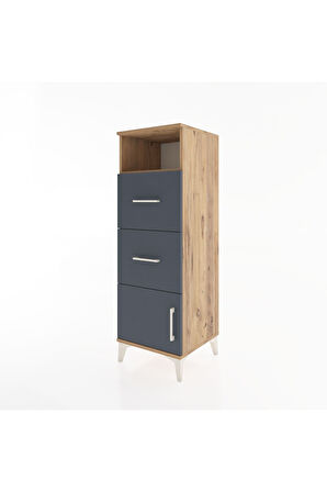 Hyperion Dolap Tek Raflı 2 Çekmeceli Tek Kapaklı 44x44x134 Çam-Antrasit