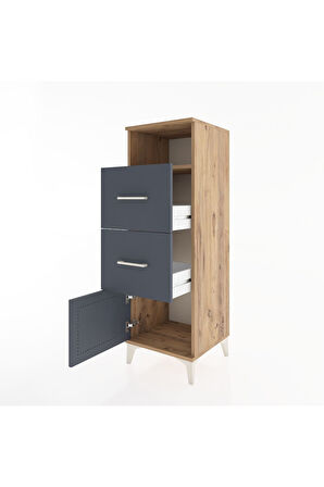 Hyperion Dolap Tek Raflı 2 Çekmeceli Tek Kapaklı 44x44x134 Çam-Antrasit