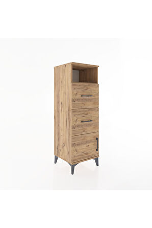 Hyperion Dolap Tek Raflı 2 Çekmeceli Tek Kapaklı 44x44x134 Çam-Çam