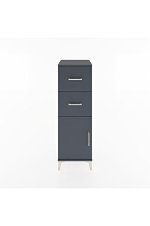 Hyperion Dolap Tek Raflı 2 Çekmeceli Tek Kapaklı 44x44x134 Antrasit-Antrasit
