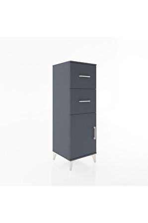 Hyperion Dolap Tek Raflı 2 Çekmeceli Tek Kapaklı 44x44x134 Antrasit-Antrasit