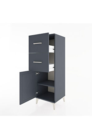 Hyperion Dolap Tek Raflı 2 Çekmeceli Tek Kapaklı 44x44x134 Antrasit-Antrasit