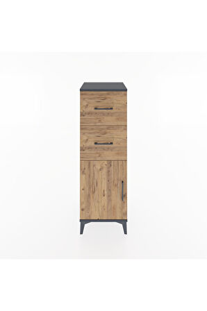 Hyperion Dolap Tek Raflı 2 Çekmeceli Tek Kapaklı 44x44x134 Antrasit-Çam
