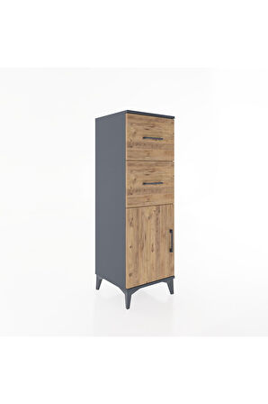 Hyperion Dolap Tek Raflı 2 Çekmeceli Tek Kapaklı 44x44x134 Antrasit-Çam