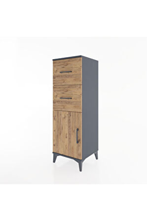 Hyperion Dolap Tek Raflı 2 Çekmeceli Tek Kapaklı 44x44x134 Antrasit-Çam