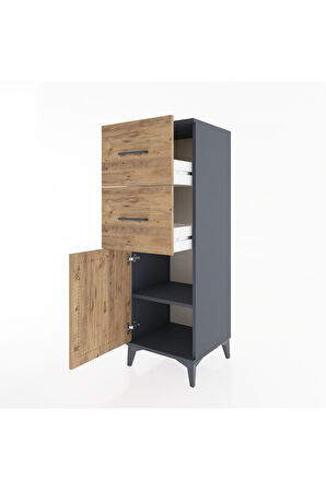 Hyperion Dolap Tek Raflı 2 Çekmeceli Tek Kapaklı 44x44x134 Antrasit-Çam