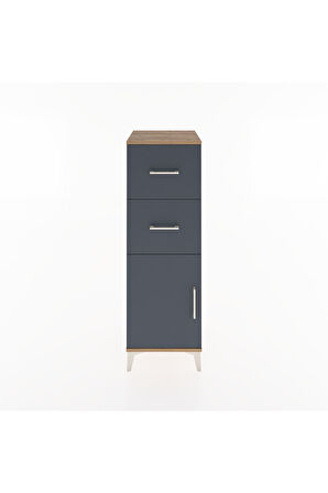 Hyperion Dolap Tek Raflı 2 Çekmeceli Tek Kapaklı 44x44x134 Çam-Antrasit
