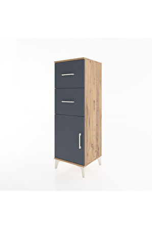 Hyperion Dolap Tek Raflı 2 Çekmeceli Tek Kapaklı 44x44x134 Çam-Antrasit