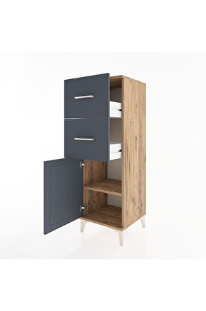 Hyperion Dolap Tek Raflı 2 Çekmeceli Tek Kapaklı 44x44x134 Çam-Antrasit