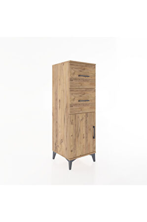 Hyperion Dolap Tek Raflı 2 Çekmeceli Tek Kapaklı 44x44x134 Çam-Çam