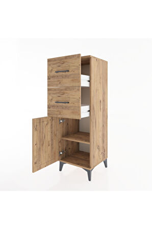 Hyperion Dolap Tek Raflı 2 Çekmeceli Tek Kapaklı 44x44x134 Çam-Çam