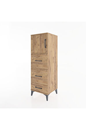 Hyperion Dolap Tek Raflı 3 Çekmeceli Tek Kapaklı 44x44x134 Çam-Çam