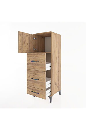 Hyperion Dolap Tek Raflı 3 Çekmeceli Tek Kapaklı 44x44x134 Çam-Çam