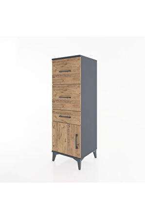 Hyperion Dolap 3 Çekmeceli Tek Kapaklı 44x44x134 Antrasit-Çam