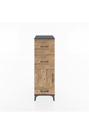 Hyperion Dolap Tek Raflı 3 Çekmeceli Tek Kapaklı 44x44x134 Antrasit-Çam