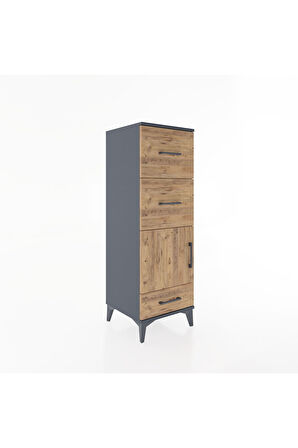 Hyperion Dolap Tek Raflı 3 Çekmeceli Tek Kapaklı 44x44x134 Antrasit-Çam