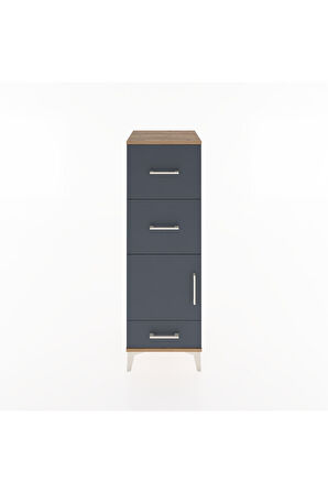 Hyperion Dolap Tek Raflı 3 Çekmeceli Tek Kapaklı 44x44x134 Çam-Antrasit