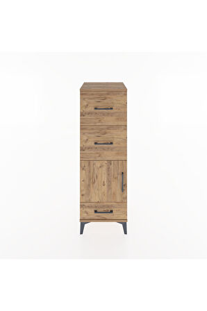 Hyperion Dolap Tek Raflı 3 Çekmeceli Tek Kapaklı 44x44x134 Çam-Çam