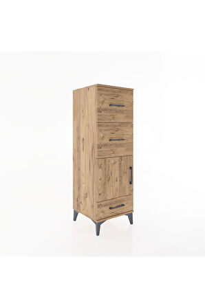 Hyperion Dolap Tek Raflı 3 Çekmeceli Tek Kapaklı 44x44x134 Çam-Çam