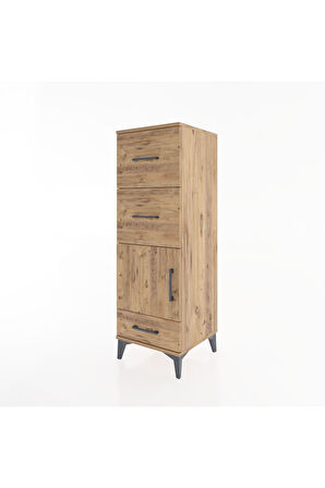 Hyperion Dolap Tek Raflı 3 Çekmeceli Tek Kapaklı 44x44x134 Çam-Çam