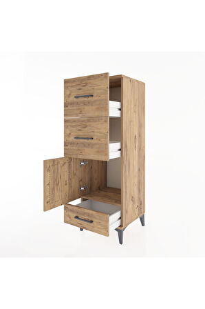 Hyperion Dolap Tek Raflı 3 Çekmeceli Tek Kapaklı 44x44x134 Çam-Çam