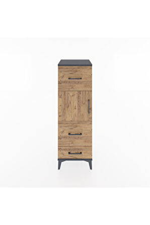 Hyperion Dolap Tek Raflı 3 Çekmeceli Tek Kapaklı 44x44x134 Antrasit-Çam