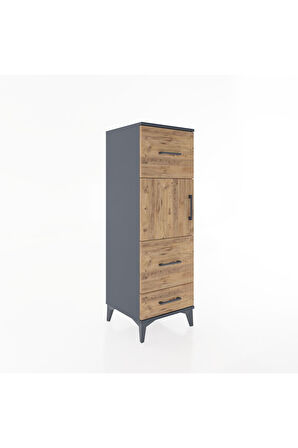 Hyperion Dolap Tek Raflı 3 Çekmeceli Tek Kapaklı 44x44x134 Antrasit-Çam