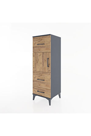 Hyperion Dolap Tek Raflı 3 Çekmeceli Tek Kapaklı 44x44x134 Antrasit-Çam