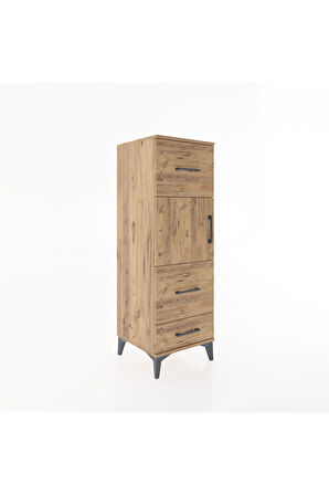 Hyperion Dolap Tek Raflı 3 Çekmeceli Tek Kapaklı 44x44x134 Çam-Çam