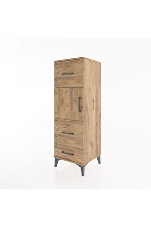 Hyperion Dolap Tek Raflı 3 Çekmeceli Tek Kapaklı 44x44x134 Çam-Çam