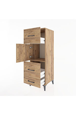 Hyperion Dolap Tek Raflı 3 Çekmeceli Tek Kapaklı 44x44x134 Çam-Çam