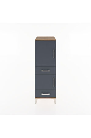 Hyperion Dolap 3 Raflı 2 Çekmeceli 2 Kapaklı 44x44x134 Çam-Antrasit