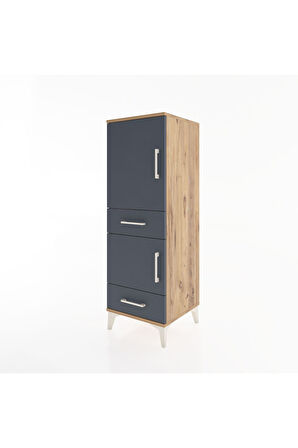 Hyperion Dolap 3 Raflı 2 Çekmeceli 2 Kapaklı 44x44x134 Çam-Antrasit