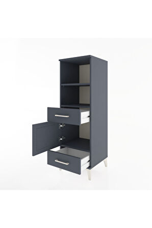Hyperion Dolap 3 Raflı 2 Çekmeceli Tek Kapaklı 44x44x134 Antrasit-Antrasit
