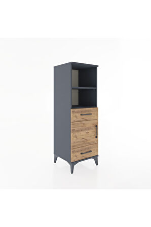Hyperion Dolap 3 Raflı 2 Çekmeceli Tek Kapaklı 44x44x134 Antrasit-Çam