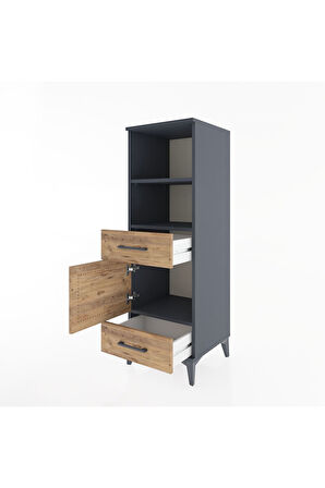 Hyperion Dolap 3 Raflı 2 Çekmeceli Tek Kapaklı 44x44x134 Antrasit-Çam