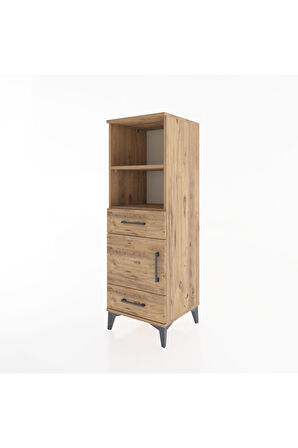 Hyperion Dolap 3 Raflı 2 Çekmeceli Tek Kapaklı 44x44x134 Çam-Çam