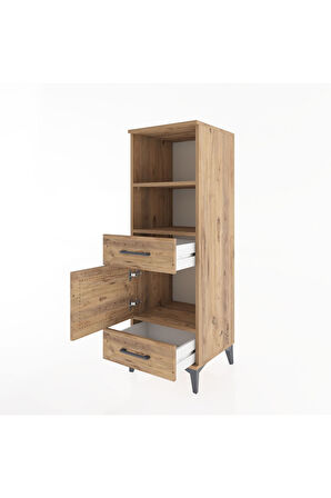 Hyperion Dolap 3 Raflı 2 Çekmeceli Tek Kapaklı 44x44x134 Çam-Çam